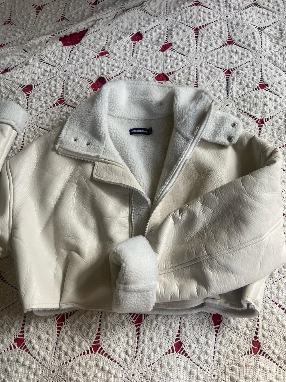 PrettyLittleThing Cream Faux Shearling Aviator Jacket